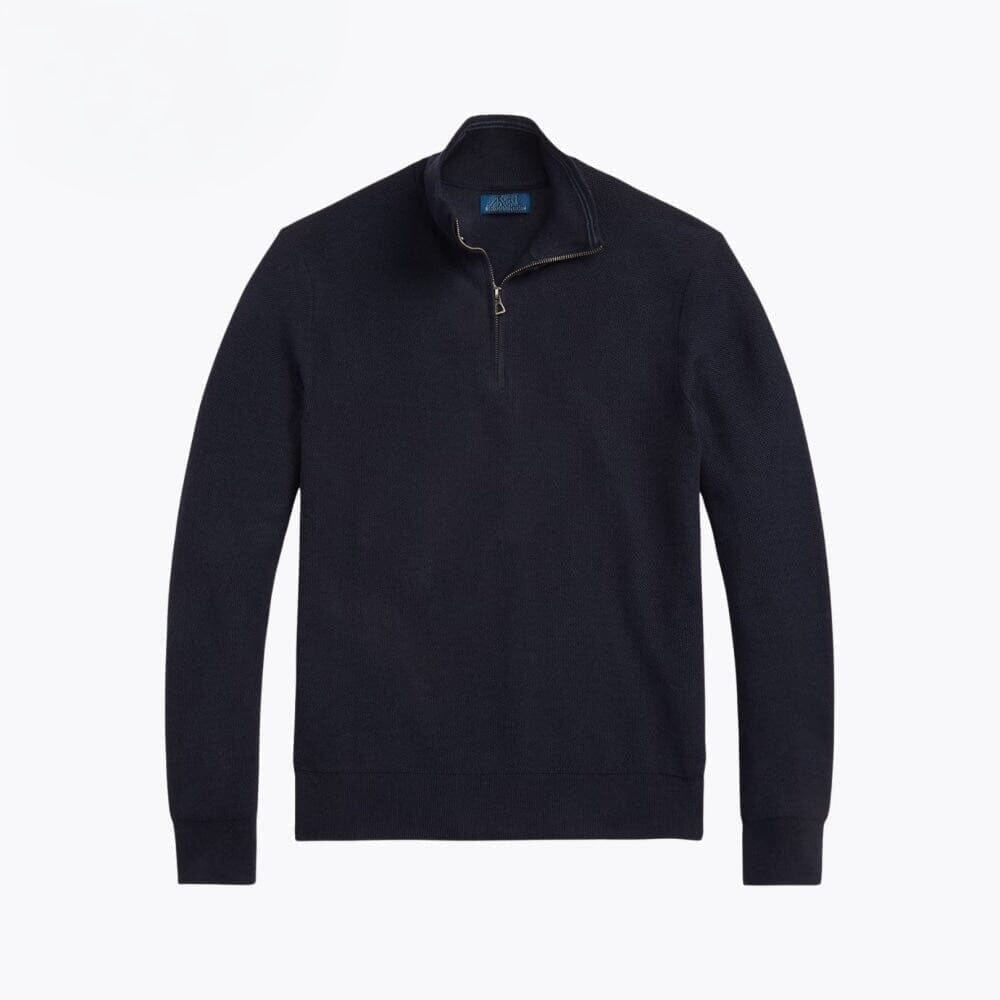 Mesh-Knit Cotton Quarter-Zip Sweater