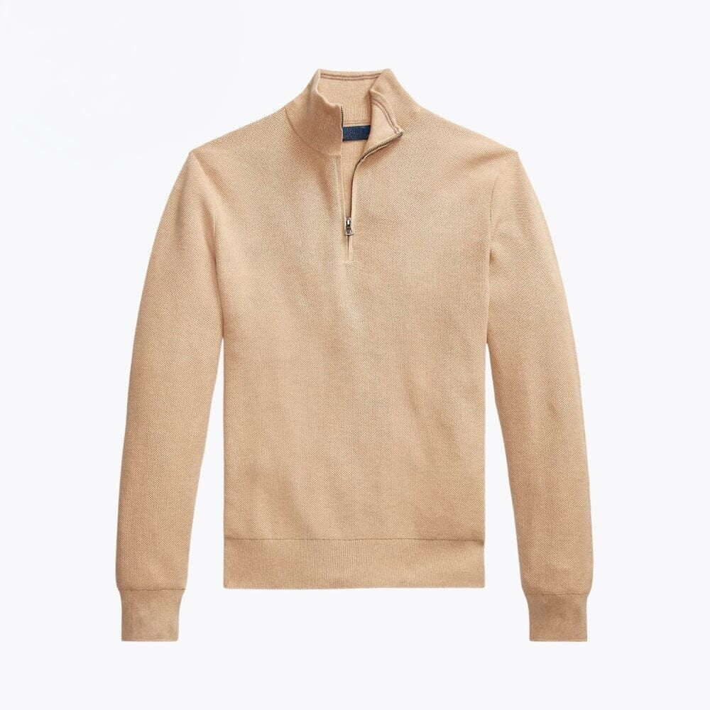 Mesh-Knit Cotton Quarter-Zip Sweater