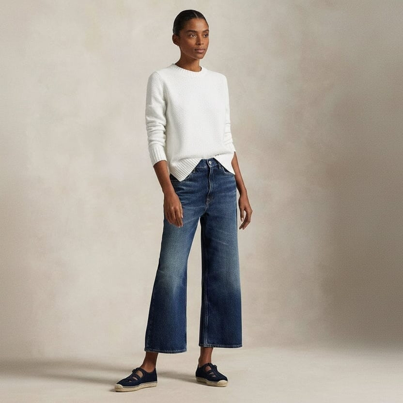 Polo Bear Crew Neck Sweater in Linen-Cotton Blend