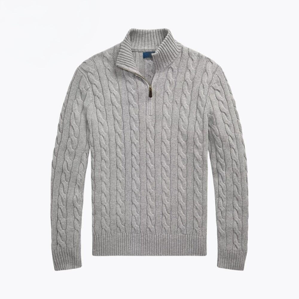 Chunky Cable-Knit Cotton Quarter-Zip Sweater