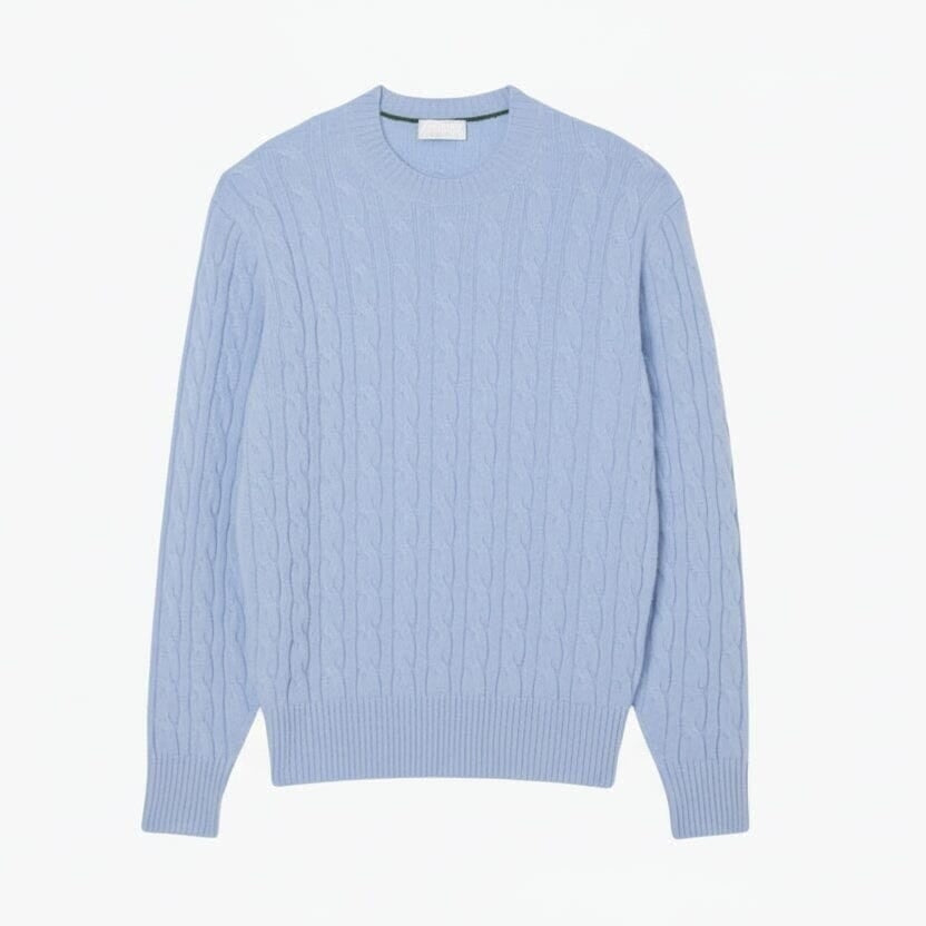 Cable Knit Carded Wool Crew Neck Sweater