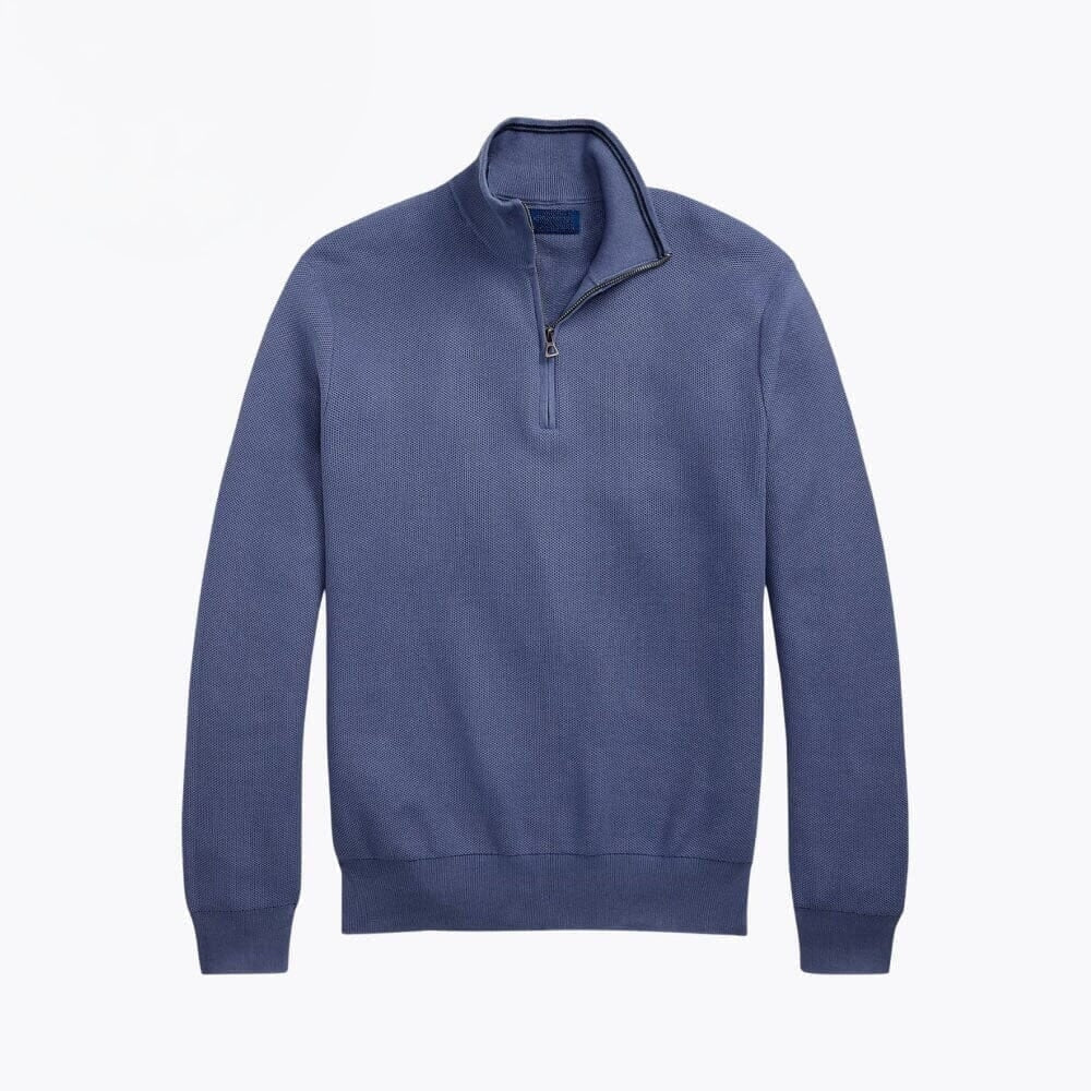 Mesh-Knit Cotton Quarter-Zip Sweater