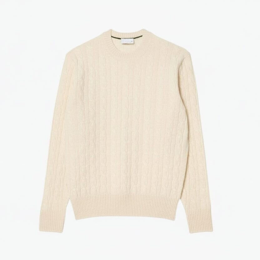 Cable Knit Carded Wool Crew Neck Sweater