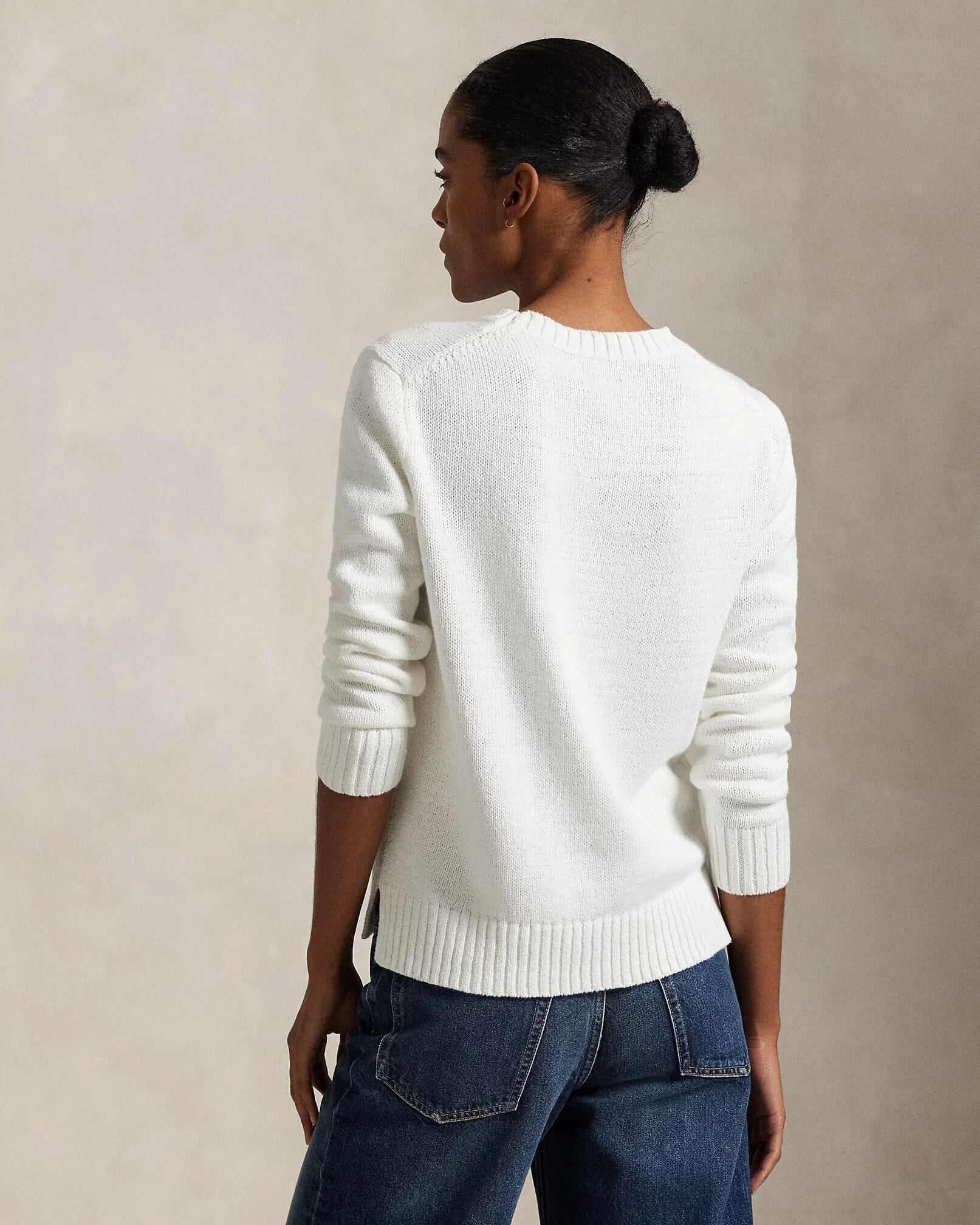 Polo Bear Crew Neck Sweater in Linen-Cotton Blend