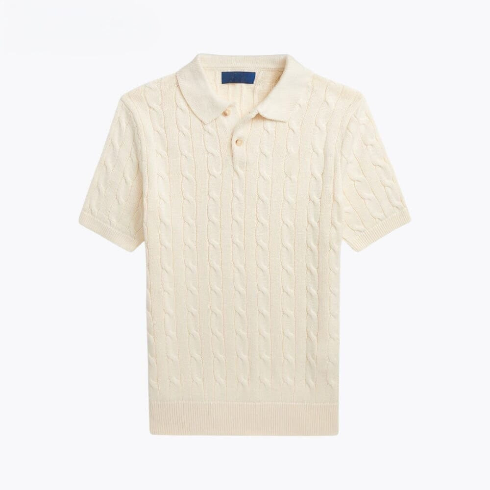 Cable-Knit Cotton Polo-Collar Sweater