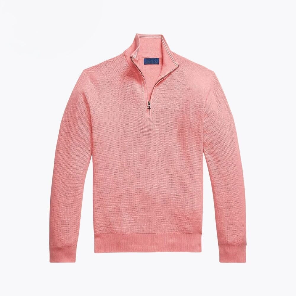 Mesh-Knit Cotton Quarter-Zip Sweater