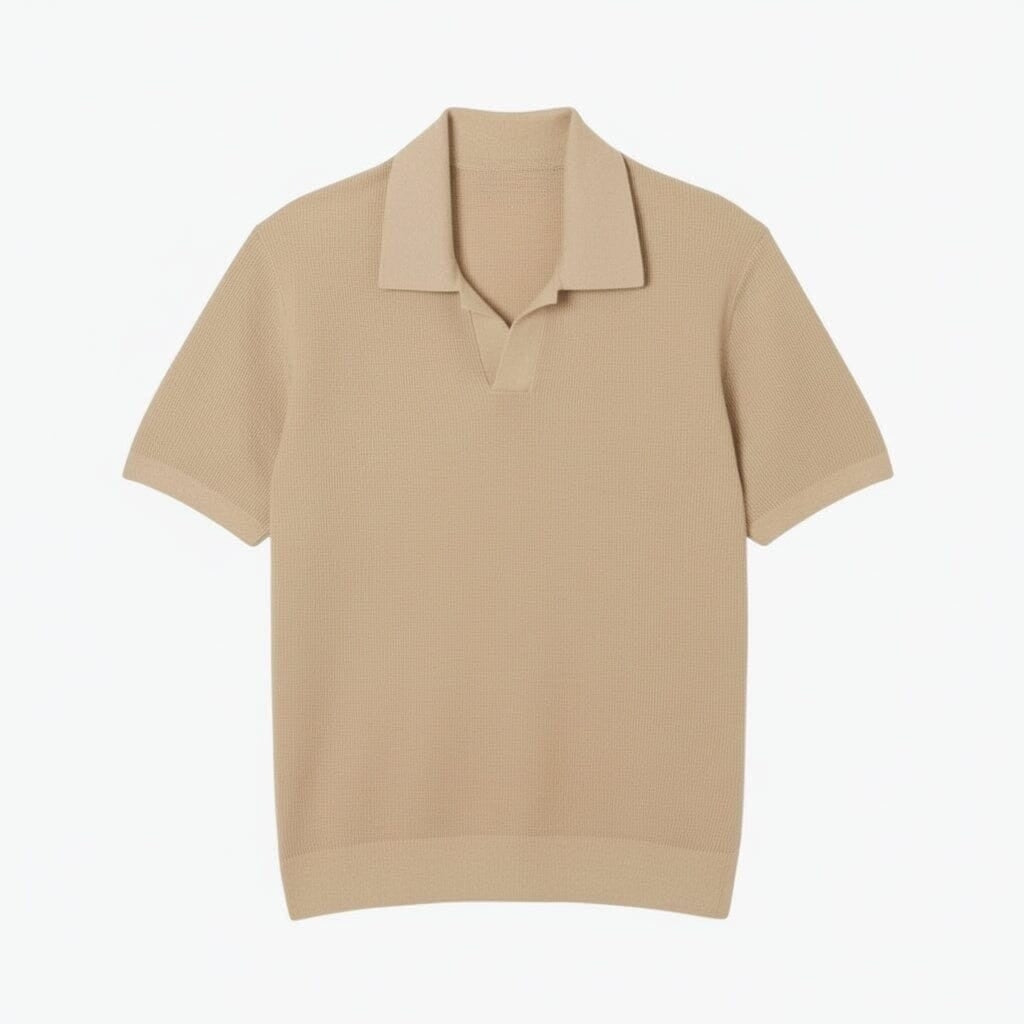 Cotton Blend Open Polo Collar Sweater