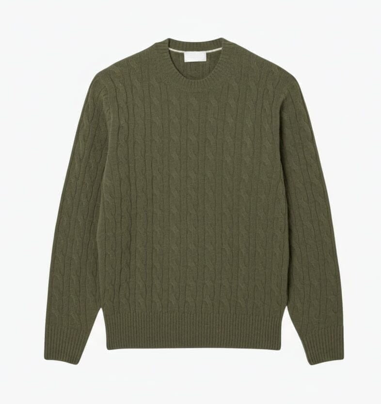 Cable Knit Carded Wool Crew Neck Sweater