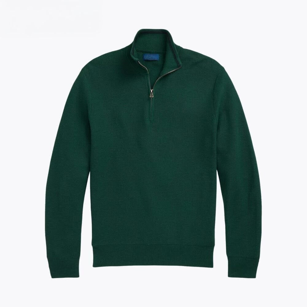 Mesh-Knit Cotton Quarter-Zip Sweater